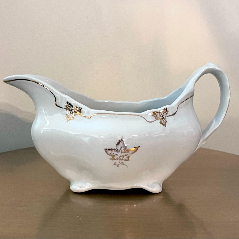 Vintage Porcelain Gravy Boat Wood & Sons Ltd. England Gold Maple Leaf